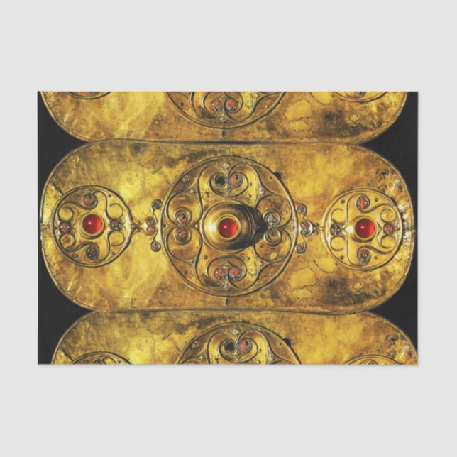 ANTIQUE CELTIC WARRIOR SHIELD WITH  RUBY GEMSTONES TISSUE PAPER (Front)