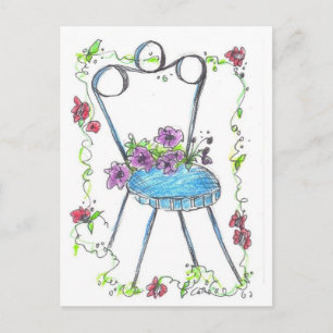 Antique Chair Flowers Drawing Postcard