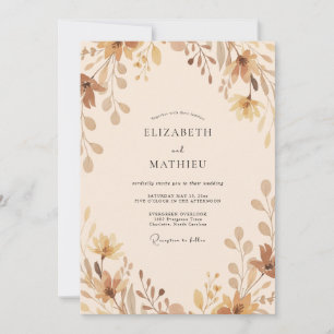 Antique Champagne Leafy Wedding Invitation