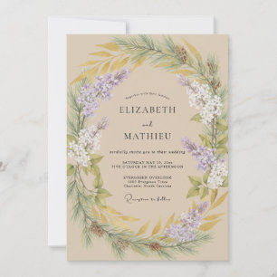 Antique Champagne Lilac Wreath Wedding Invitation