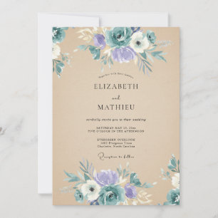 Antique Champagne Periwinkle Bloom Wedding Invitation