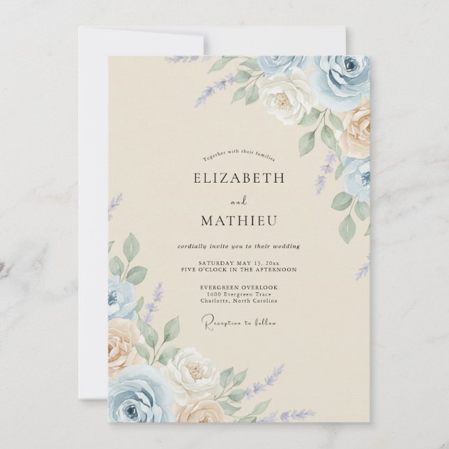 Antique Champagne Slate Petal Wedding Invitation (Front)