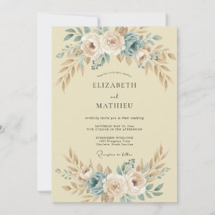 Antique Champagne Steel Peony Wedding Invitation