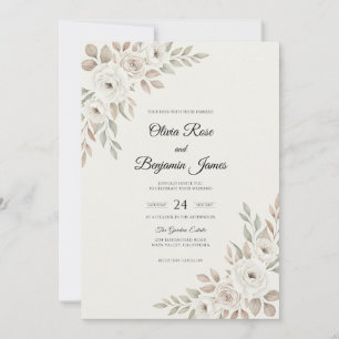 Antique Champagne Taupe Leaf Wedding Invitation