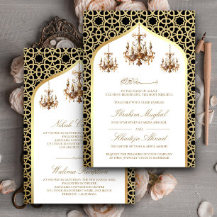 Antique Chandelier Black Gold Muslim Wedding Invitation