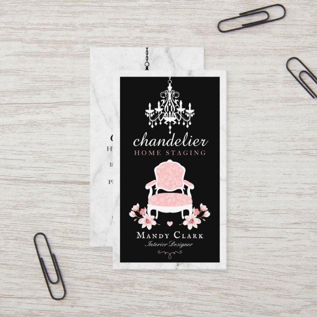 Antique Chandelier & Floral Victorian Chair Marble Business Card (Front/Back In Situ)