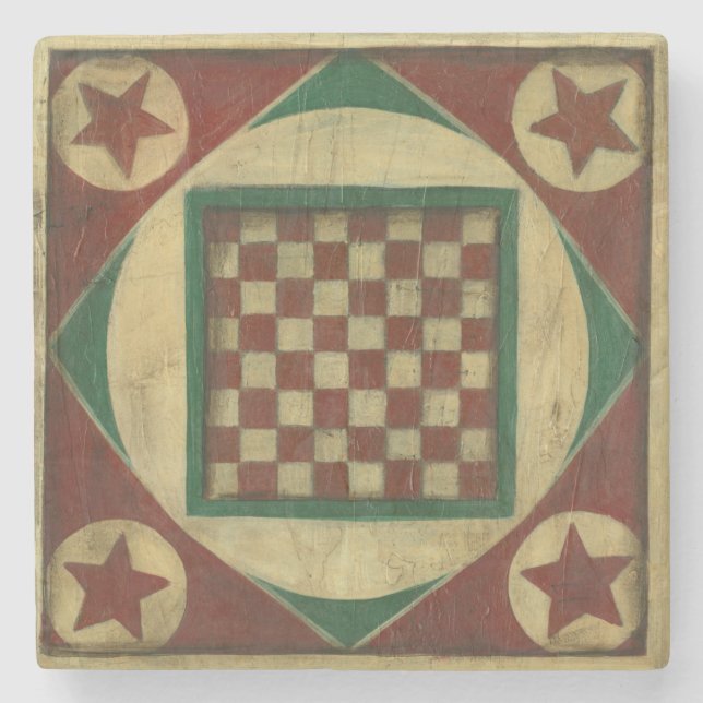Antique Chequerboard by Ethan Harper Stone Coaster (Front)