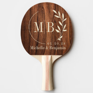 Antique Cherry Wood Leaf Wedding Monogram Ping Pong Paddle
