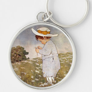 Antique Child Picking Daisies Bessie Pease Gutmann Key Ring