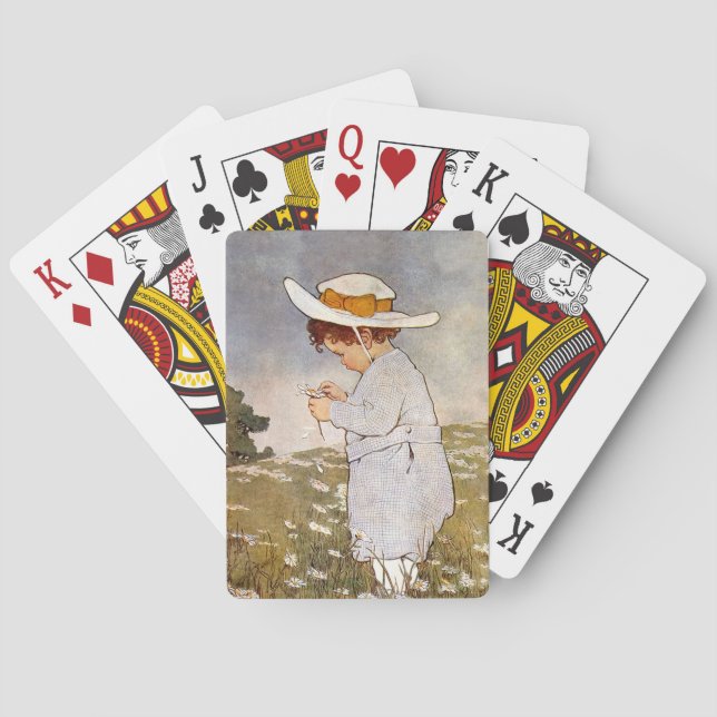 Antique Child Picking Daisies Bessie Pease Gutmann Playing Cards (Back)