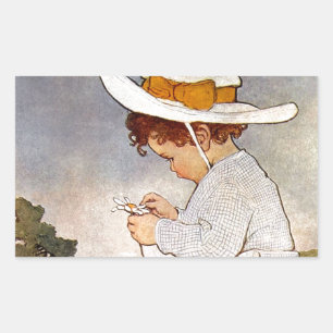 Antique Child Picking Daisies Bessie Pease Gutmann Rectangular Sticker