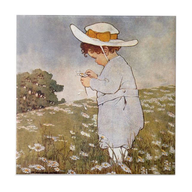 Antique Child Picking Daisies Bessie Pease Gutmann Tile (Front)