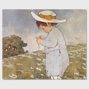 Antique Child Picking Daisies Bessie Pease Gutmann Wrapping Paper