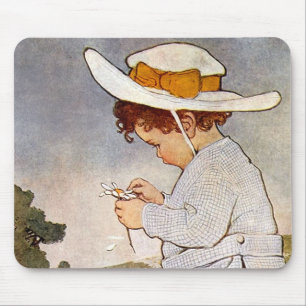 Antique Child Picking Daisies Flowers Mouse Mat