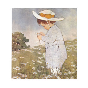 Antique Child Picking Daisies Flowers Notepad