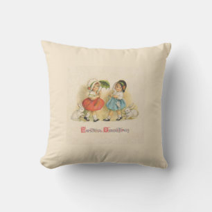 Antique Children Rabbit Easter Art Cushion