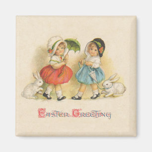 Antique Children Rabbit Easter Art Magnet
