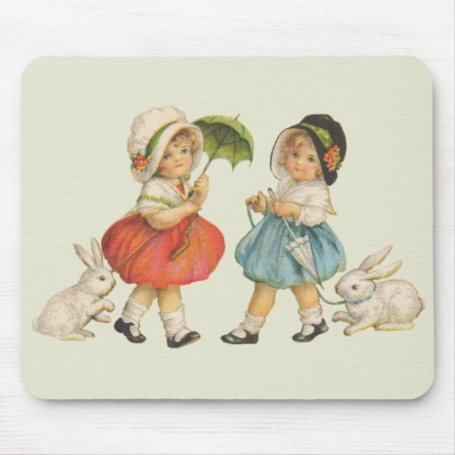Antique Children Rabbit Easter Art Mouse Mat (Front)