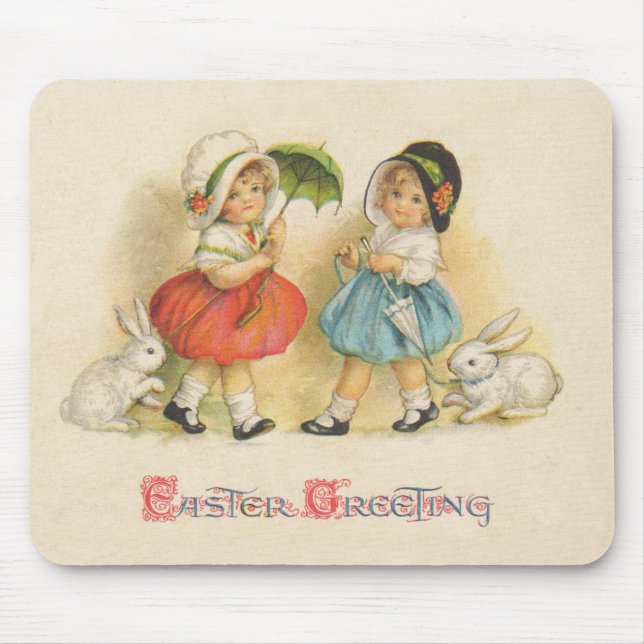 Antique Children Rabbit Easter Art Mouse Mat (Front)