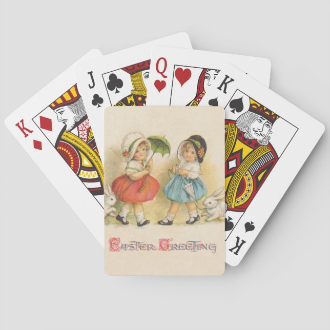 Antique Children Rabbit Easter Art Playing Cards (Back)