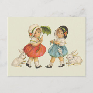 Antique Children Rabbit Easter Art Postcard