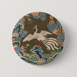 Antique chinese bird artwork tapestry phoenix 6 cm round badge