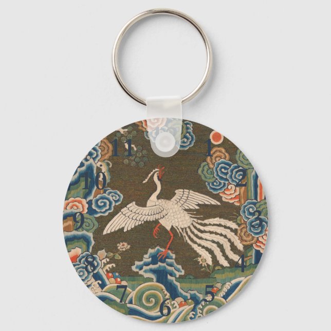 Antique chinese bird artwork tapestry phoenix key ring (Front)