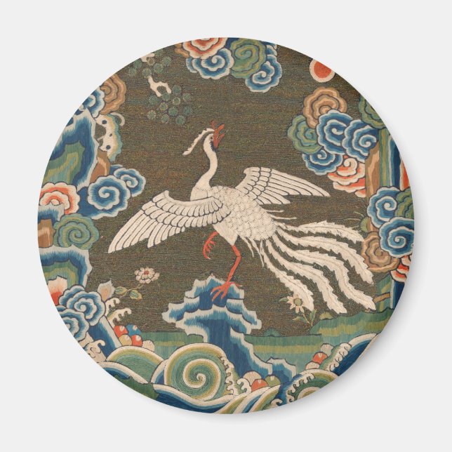 Antique chinese bird artwork tapestry phoenix magnet (Front)