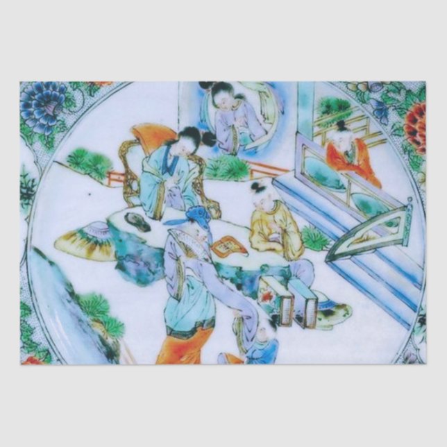 Antique Chinese Blue Chinoiserie Floral Decoupage Tissue Paper (Front)