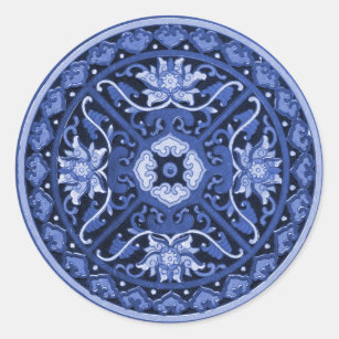 Antique Chinese Blue & White Mandala Classic Round Sticker