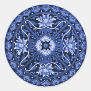 Antique Chinese Blue & White Mandala Classic Round Sticker