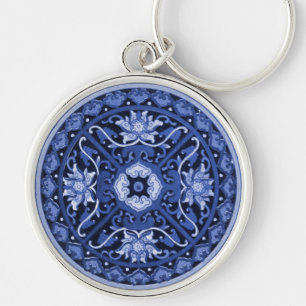 Antique Chinese Blue & White Mandala Key Ring