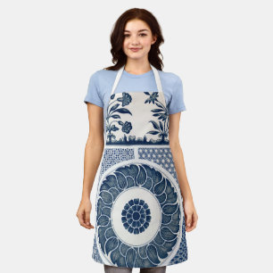 Antique Chinese Blue White Porcelain Pattern Apron