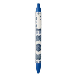 Antique Chinese Blue White Porcelain Pattern Black Ink Pen
