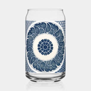 Antique Chinese Blue White Porcelain Pattern Can Glass