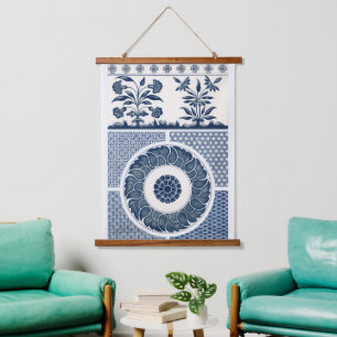 Antique Chinese Blue White Porcelain Pattern Hanging Tapestry