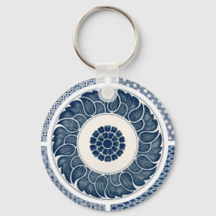 Antique Chinese Blue White Porcelain Pattern Key Ring