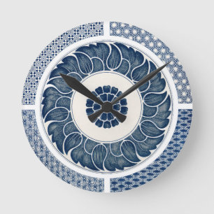 Antique Chinese Blue White Porcelain Pattern Round Clock