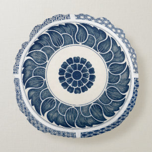 Antique Chinese Blue White Porcelain Pattern Round Cushion
