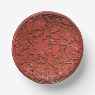 Antique Chinese Cinnabar Carved Floral Faux China Paper Plate