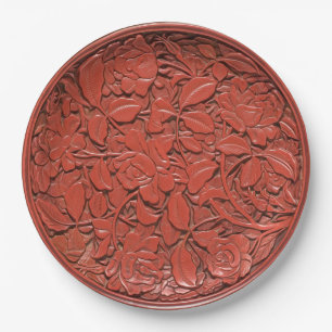 Antique Chinese Cinnabar Carved Floral Faux China Paper Plate