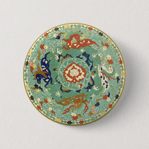 Antique Chinese Circle Blue Green 6 Cm Round Badge