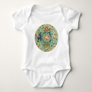 Antique Chinese Circle Blue Green Baby Bodysuit