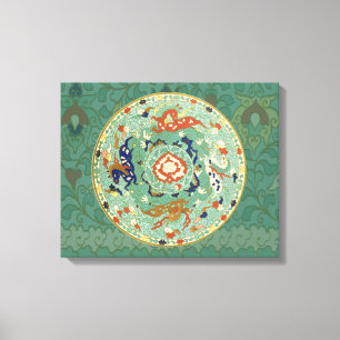 Antique Chinese Circle Blue Green Canvas Print