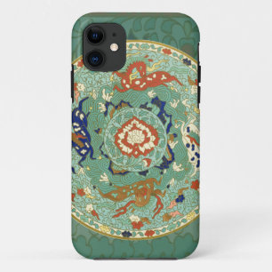 Antique Chinese Circle Blue Green iPhone 11 Case