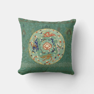Antique Chinese Circle Blue Green Cushion