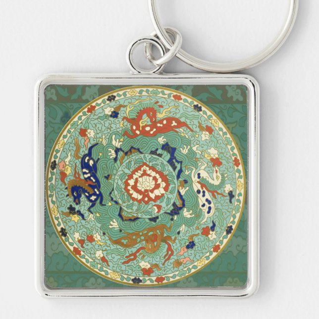Antique Chinese Circle Blue Green Key Ring (Front)