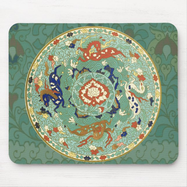 Antique Chinese Circle Blue Green Mouse Mat (Front)