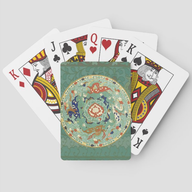 Antique Chinese Circle Blue Green Playing Cards (Back)