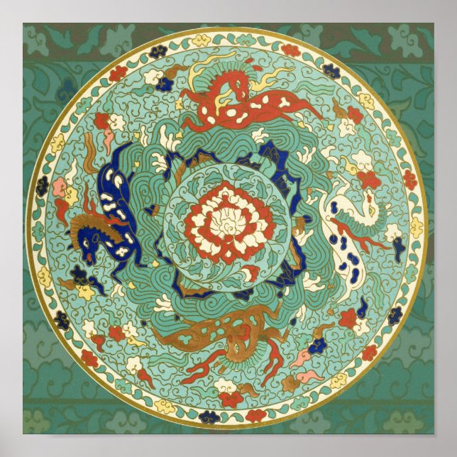 Antique Chinese Circle Blue Green Poster (Front)